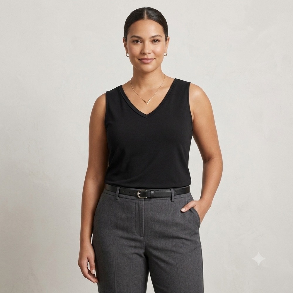 Chico's Knit Tank Top Women 1 M Black V-Neck Sleeveless Shell Classic Minimalist